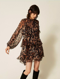Korte voile jurk met dierenprint