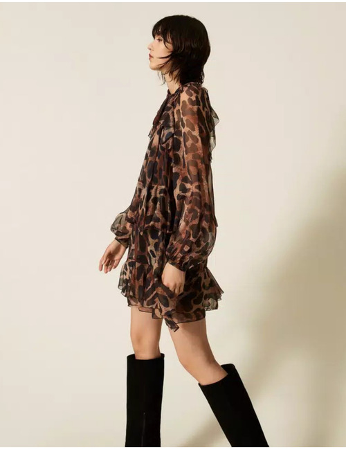 Robe courte en voile à imprimé animal