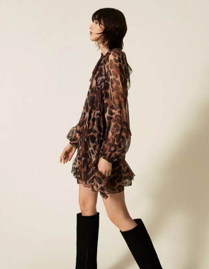 Robe courte en voile à imprimé animal
