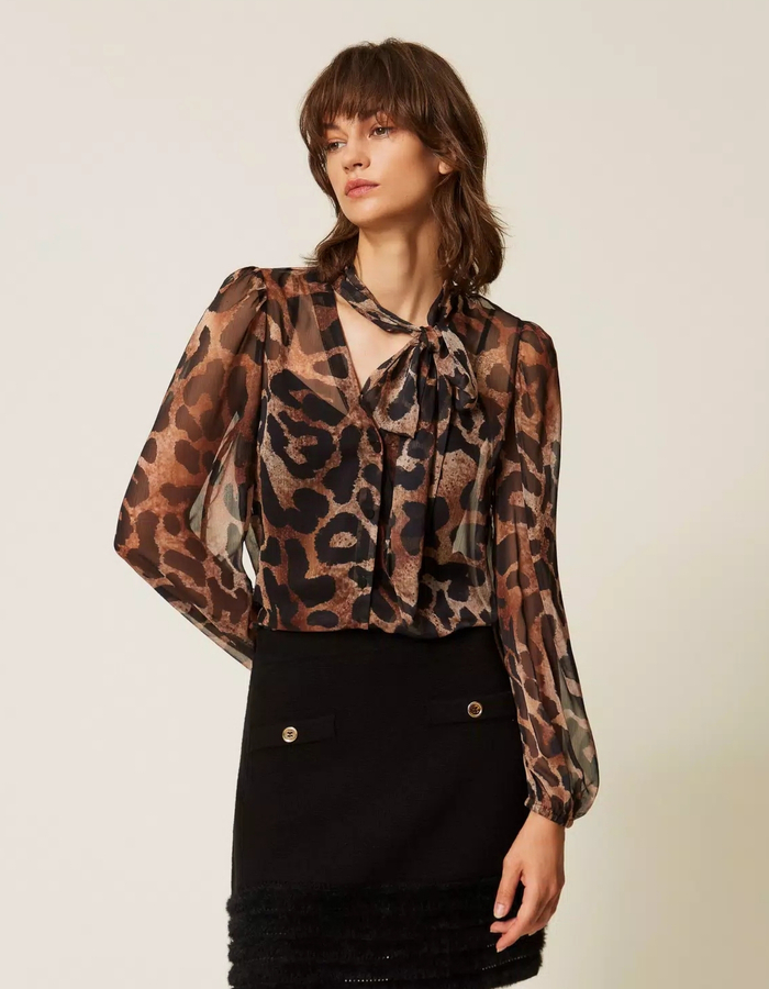 Voile blouse met dierenprint