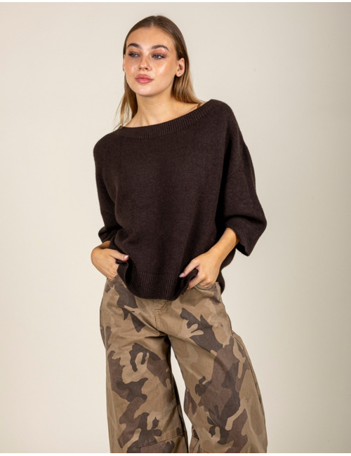 Black Rose 3/4 mouw pull bruin