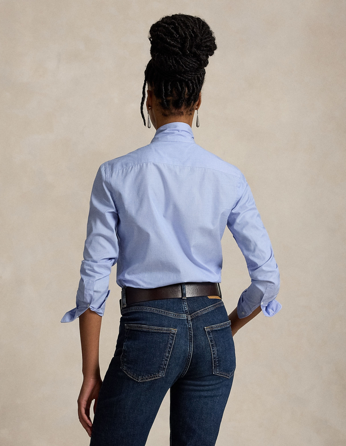 Slim fit katoenen blouse met strikdetail