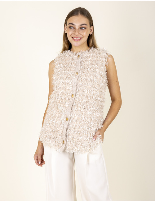 Mouwloze teddy gilet met gouden knopen