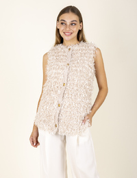 Mouwloze teddy gilet met gouden knopen