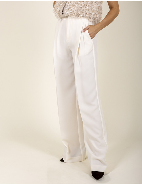 Lange witte broek met vloeiende wijde pasvorm