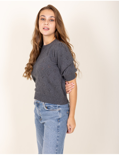 Gebreide pull met hartjesmotief in licht tabaksbruin
