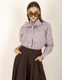 Polo blouse - chemisier en coton avec nœud brun