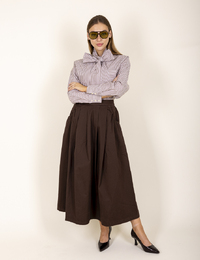 Polo blouse - katoenen bloes met strik bruin