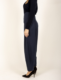 Evodio - pantalon à fines rayures avec jambes larges bleu nuit