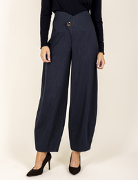 Evodio - pantalon à fines rayures avec jambes larges bleu nuit
