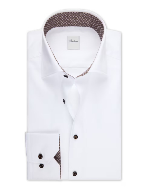 Slimline wit twill hemd met contrasterende details