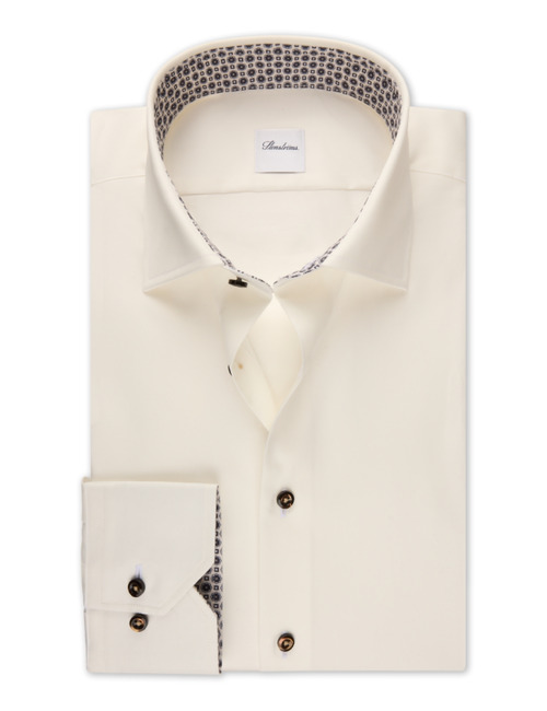 Slimline champagnekleurig twill hemd met contrasterende details