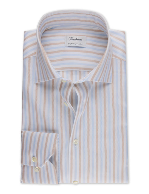 Slimline gestreept twill hemd in lichtbruin