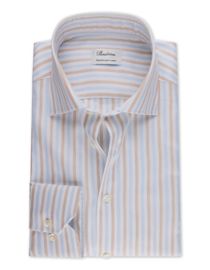 Slimline gestreept twill hemd in lichtbruin