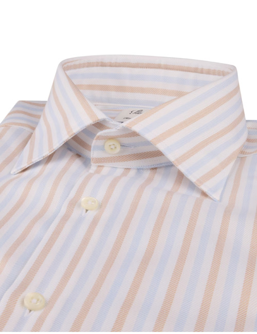 Slimline gestreept twill hemd in lichtbruin
