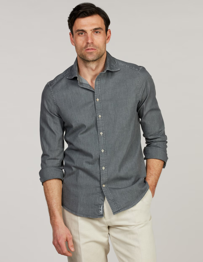 Slimline casual denim stretch hemd in grijs