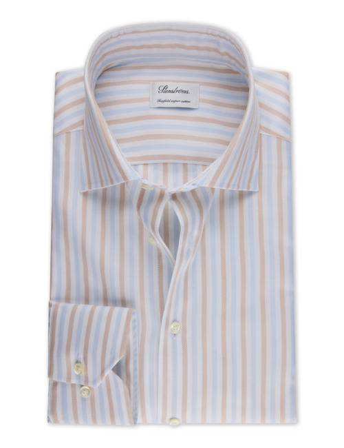 Slimline gestreept twill hemd in lichtbruin