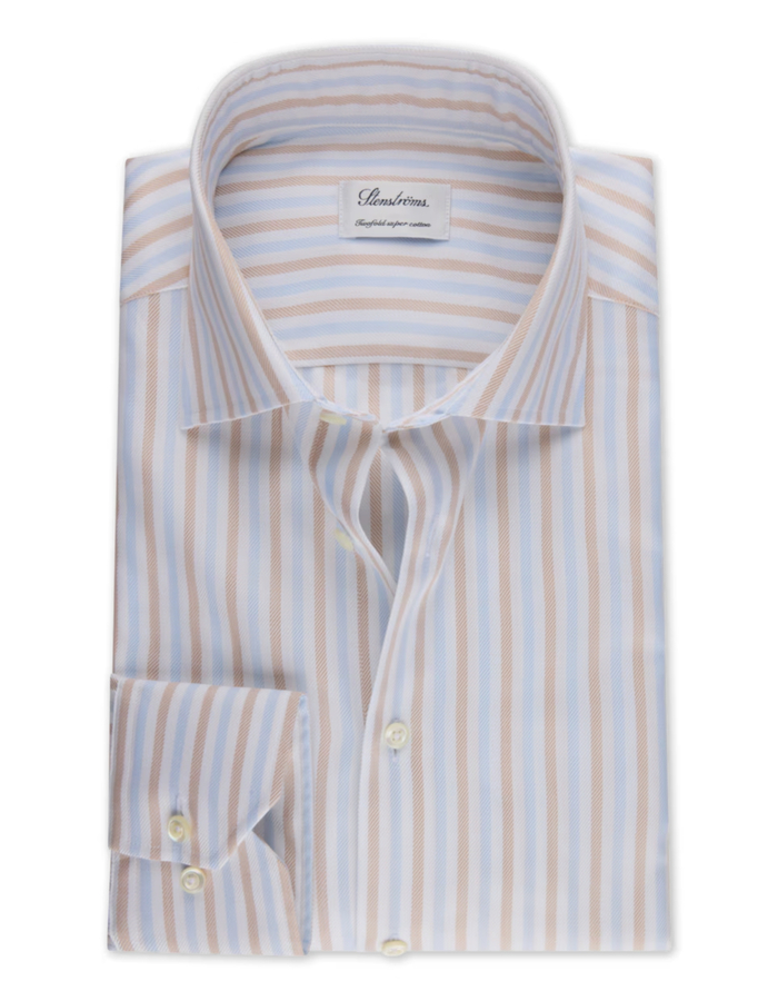 Slimline gestreept twill hemd in lichtbruin