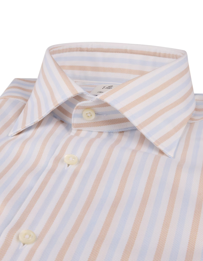 Slimline gestreept twill hemd in lichtbruin