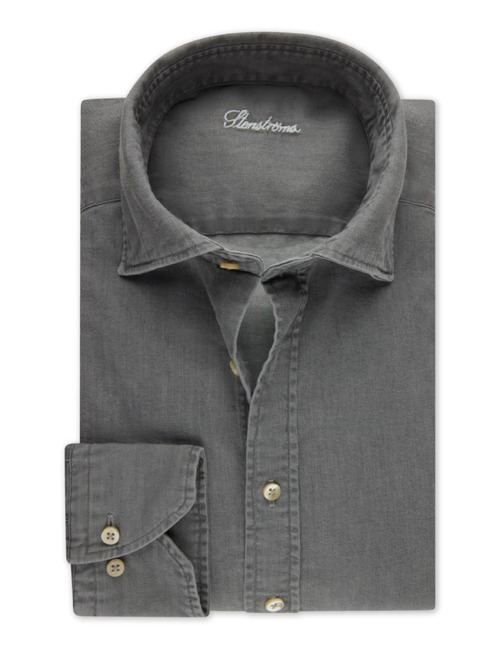 Slimline casual denim stretch hemd in grijs