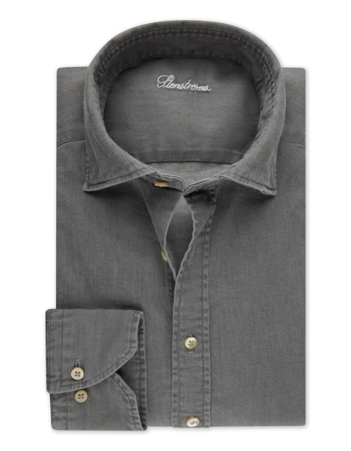 Slimline casual denim stretch hemd in grijs