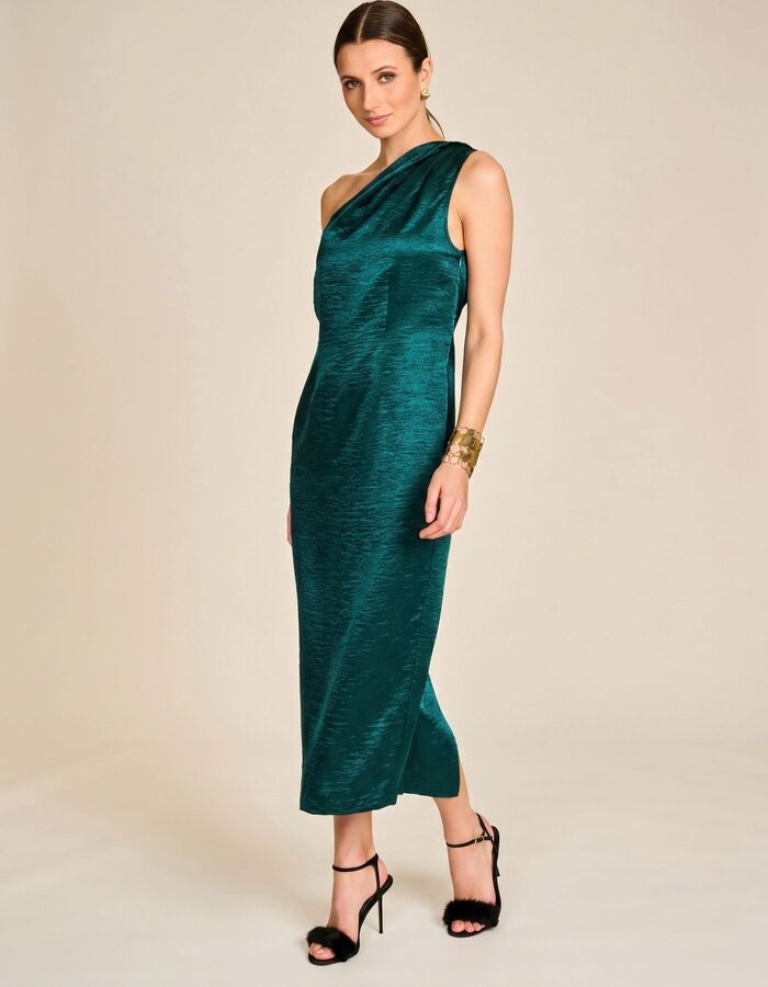 Delia - asymmetrisch kleed met gedrapeerde hals groen