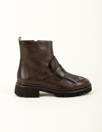 Emery - stoere leren enkellaars met franjes