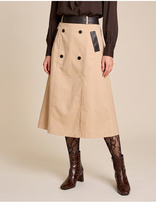 Susan - Jupe midi avec détails contrastés en cuir