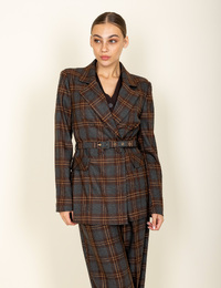 Blazer met ruitpatroon en ceintuur bruin