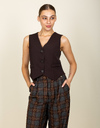 Gilet à col en v et fermeture boutonnée marron