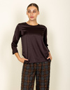 Blouse à col rond et manches trois-quarts marron