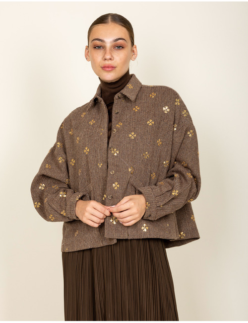 Paradise - veste courte à motif floral doré brune