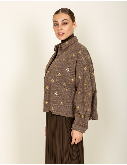 Paradise - veste courte à motif floral doré brune