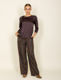 Blouse à col rond et manches trois-quarts marron