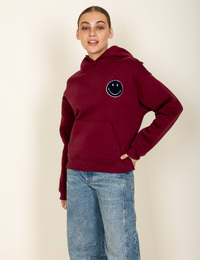 Hoodie met smileyprint in bordeaux