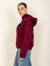 Hoodie met smileyprint in bordeaux