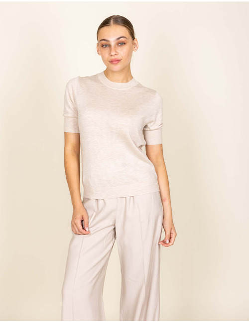 Cagliari - fijne gebreide pull met korte mouwen in beige