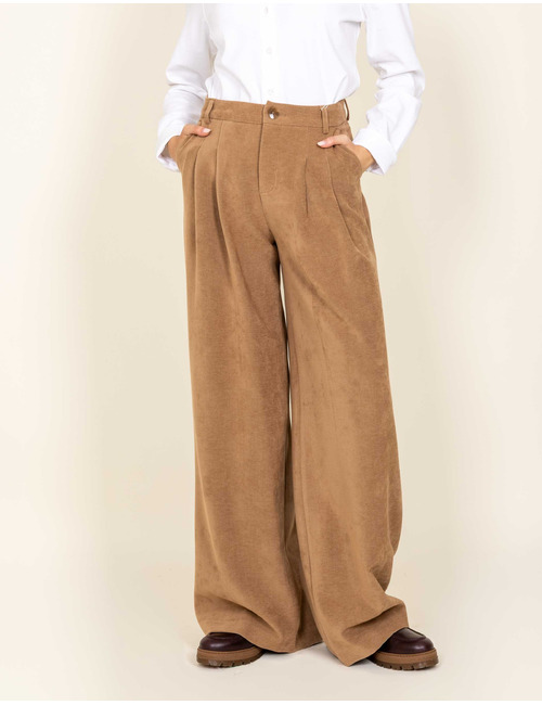 Orelie Pants - velours broek met wijde pijpen camel