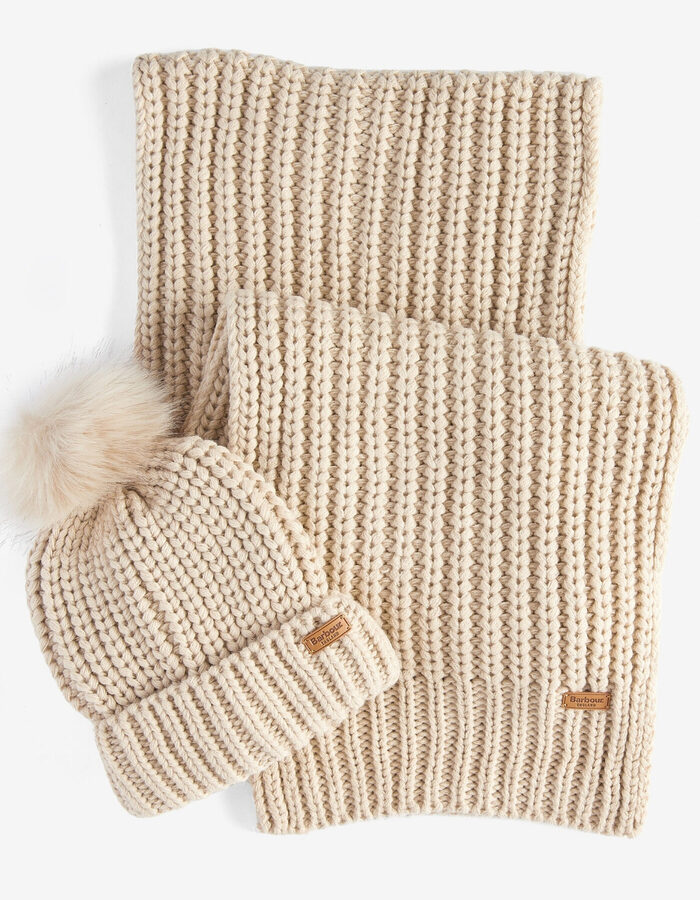 Gebreide muts en sjaal set met pompon