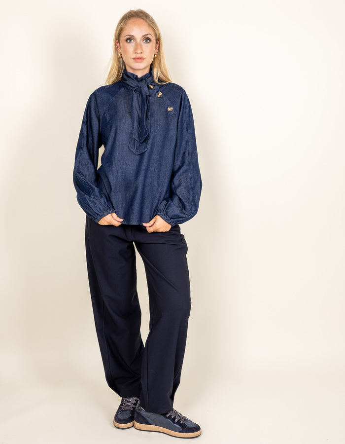 JesperW6 - blouse effet denim avec col à nouer