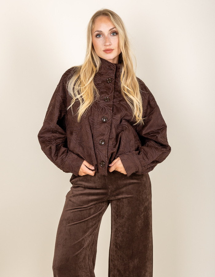 Alost - veste bomber brodée brun chocolat