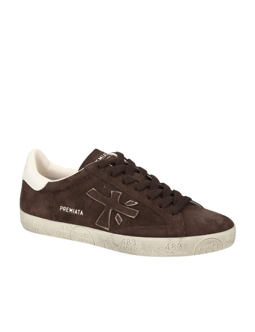 Stevend sneakers en cuir et daim brun foncé