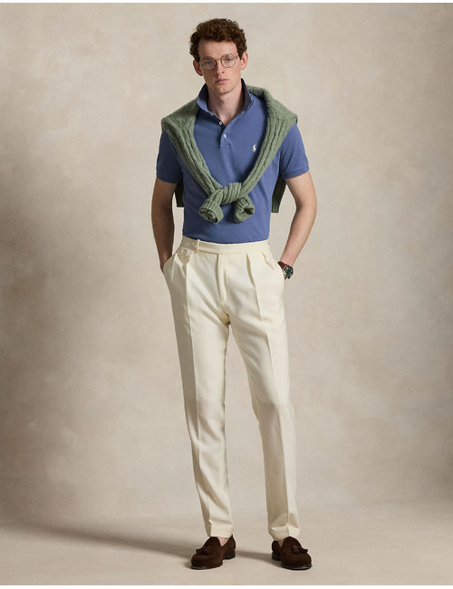 Custom slim fit stretch mesh polo in Capri Blue