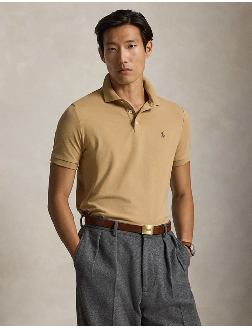 Polo Custom Slim Fit en maille stretch coloris camel