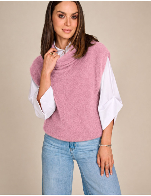 Tulip - mouwloze pull met rolkraag roze