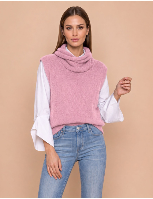 Tulip - mouwloze pull met rolkraag roze