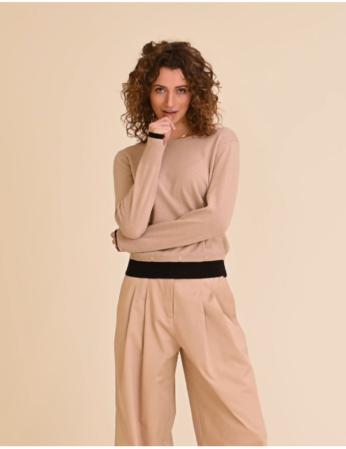 Batie - pull met contrastboord beige