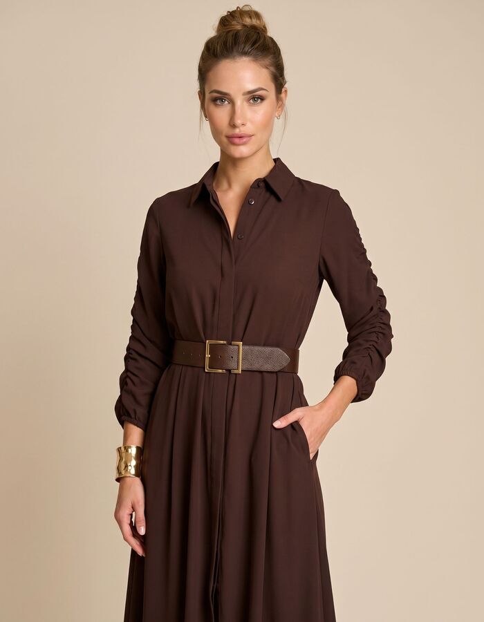 Dolores - kleed met hemdkraag bruin