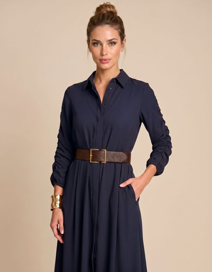 Dolores - kleed met hemdkraag navy
