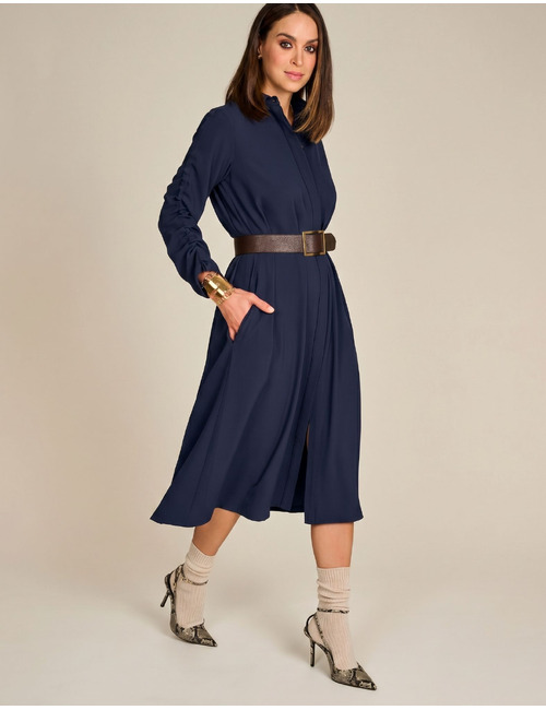 Dolores - kleed met hemdkraag navy